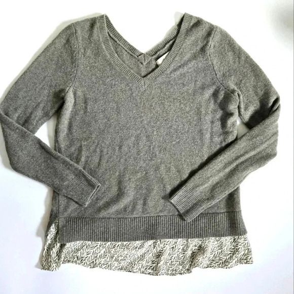 LOFT merino wool blend sage dusty green layered sweater Sz M - Picture 1 of 8